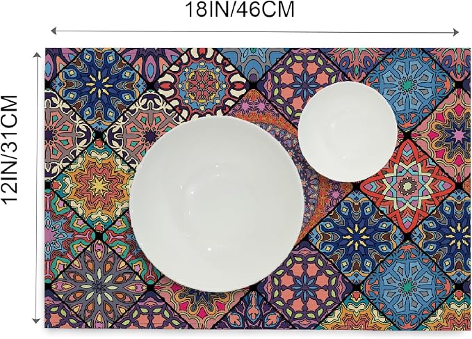 Boho Bohemian Placemats Set of 4, Line Table Mats | Vibrant Mosaic Print - Image 6