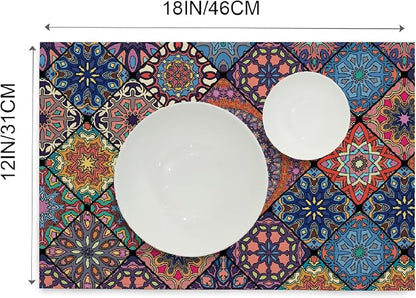 Boho Bohemian Placemats Set of 4, Line Table Mats | Vibrant Mosaic Print - Image 6