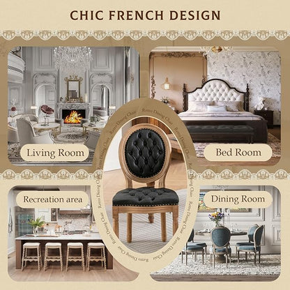 SoarFlash French Dining Chairs Set of 4, Vantage Dining Chair with Round Back, Farmhouse Country PU Leather Dining Chair for Kitchen,Bedroom,Black