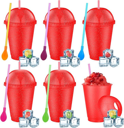 6 Set Slushie Cups with Dome Lids and Straws Detachable Spoon Straws Reusable by Unknown