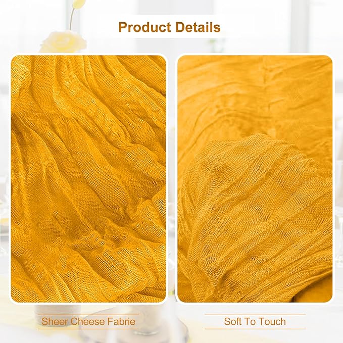 6 Pack Gold Cheesecloth Table Runner 35x120 Inch 10Ft Rustic Gauze Cheese Cloth - Image 3