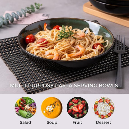 LERATIO 9.0" Ceramic Pasta Bowls Set of 4, 38oz Large Stoneware Bowls Set | - Image 5