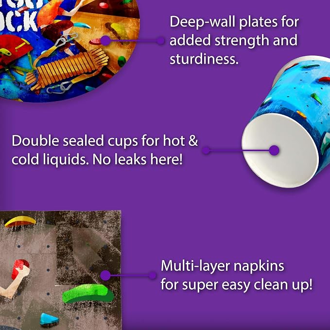 Rock Climbing Party Supplies Set Plates Napkins Cups Tableware Kit - Image 5