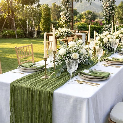 8 Pack Olive Green Cheesecloth Table Runner 120 Inch Boho Wedding Decor | - Image 8