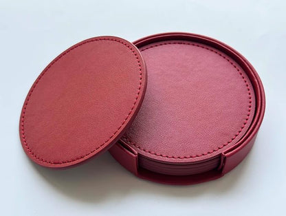 Set of 6 Leather Coasters, Round Coasters - Image 2