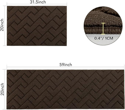 hicorfe Kitchen Rugs and Mats Sets,2 Pieces Super Absorbent Polypropylene Non-Slip Rug,Soft Comfort Floor Mat,Washable for Kitchen,Hallway,Office,Sink,Laundry(20" x 32" + 20" x 59",Coffee