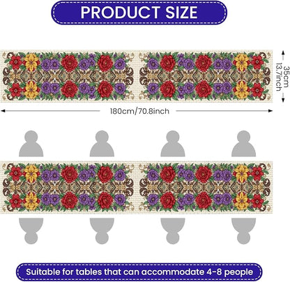 Ornate Floral Table Runner Victorian Decorative Nature Embroidery Celebration - Image 3