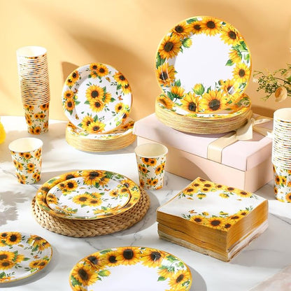 250 Pcs Sunflower Party Decorations Include Sunflower Paper Plates Napkins and - Image 4