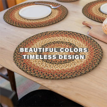 Homespice Russet Round Braided Placemats, Warm Country Decor, Set of 2, 15", Multicolor Jute Table Mats - Vibrant Colors, Durable, Easy to Clean and Protects Furniture
