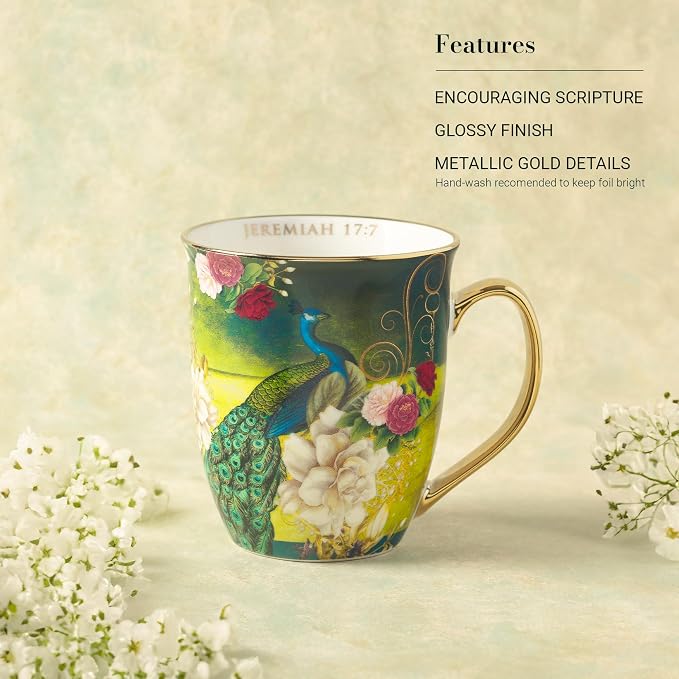 Christian Art Gifts Blue Peacock Ceramic Coffee Mug - Image 3