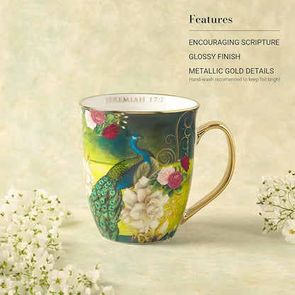 Christian Art Gifts Blue Peacock Ceramic Coffee Mug - Image 3