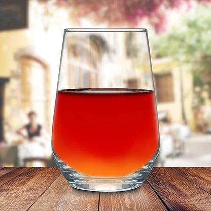 DISCOUNT PROMOS 10 Vaso Silicia Stemless Wine Glasses Set, 16 oz. - Clear, Orb-Like, Thick base - Clear