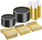 WDF 300PCS Black and Gold Plates - Black Plastic Plates for Party - 50guest Disposable Dinnerware Sets for Party/Wedding/New Year