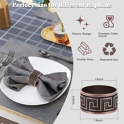 Bronze Napkin Rings Set of 12, Premium Meander Napkin Rings Bulk, Greek Key - Image 2