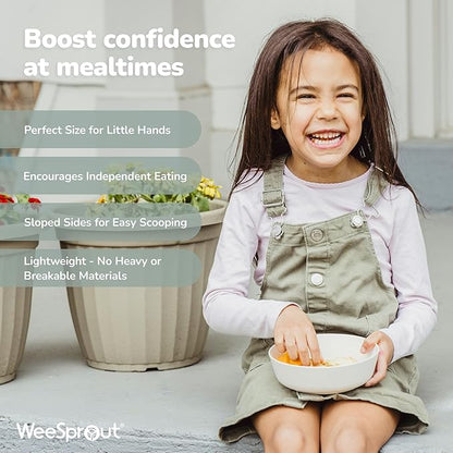 WeeSprout Bamboo Kids Bowls with Lids, Set of Four 15 oz Kid-Sized Bamboo Bowls, Bamboo Kid Bowls with Lids for Leftovers, Dishwasher Safe (Blue, Green, Gray, & Beige)