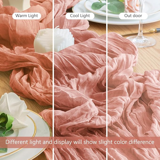 Cheesecloth Table Runner Dark Rose 10FT Boho Gauze Runner, 2 Pack | 120 Inch - Image 8
