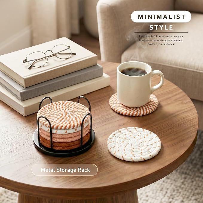 Lazebox Coasters Set of 8 for Drinks, 4 Inch Large Coasters for Coffee Table - Image 2