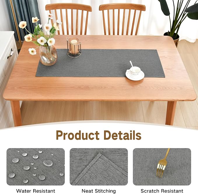 Faux Linen Small Table Runner Water Resistant 13 x 36 in, Charcoal | Farmhouse - Image 3