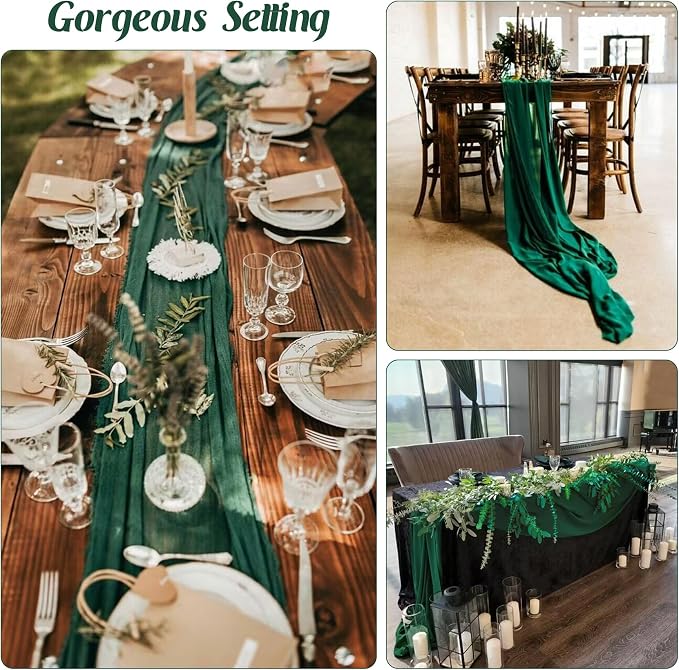 6 Pieces Dark Green 10FT Cheesecloth Table Runner Boho Gauze Fabric Table - Image 6