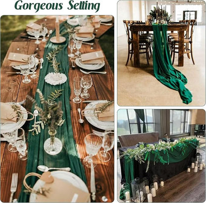 6 Pieces Dark Green 10FT Cheesecloth Table Runner Boho Gauze Fabric Table - Image 6