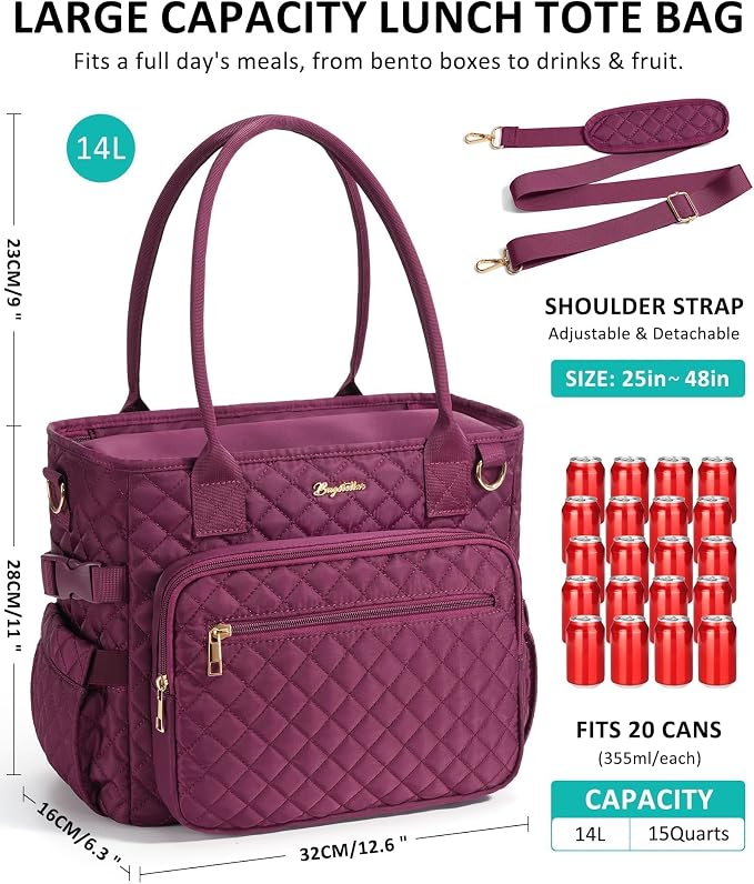 Lunch Box for Women Insulated Lunch Bag Quilted Soft Cooler Tote | 7 Pocket - Image 3