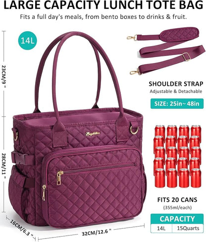 Lunch Box for Women Insulated Lunch Bag Quilted Soft Cooler Tote | 7 Pocket - Image 3