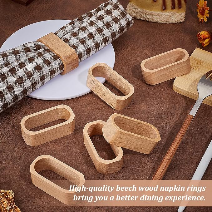 Wooden Napkin Rings Set of 8 for Wedding Party Dinning Table Decor Cloth Napkin - Image 3