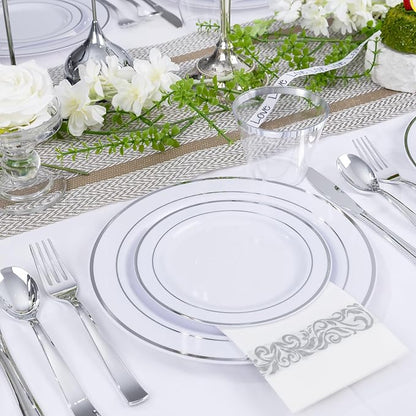 WELLIFE 700 Pieces Silver Plastic Dinnerware Set - Image 5