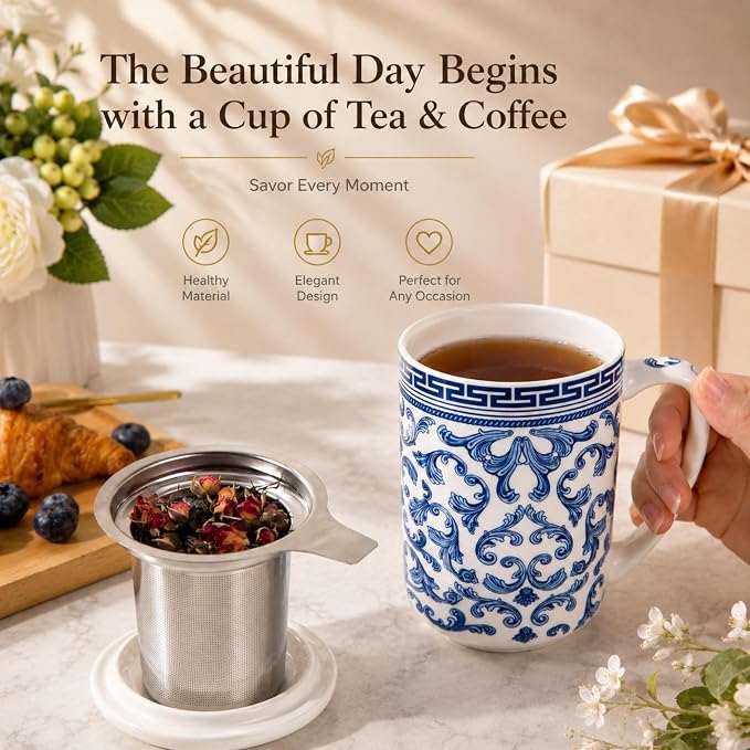 AmorArc Tea Cup With Infuser and Lid, 18oz Loose Leaf Tea Mug With Steeper | - Image 5