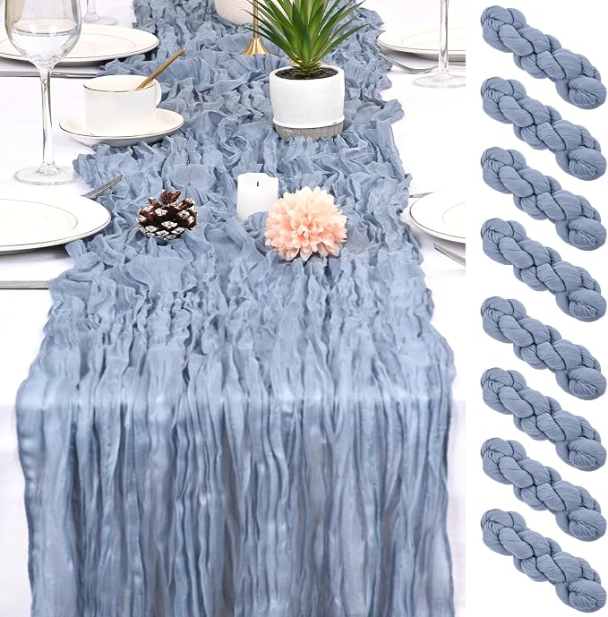 8 Pack Dusty Blue Cheesecloth Table Runner 17x108 inch Boho Gauze Cheese Cloth by Unknown