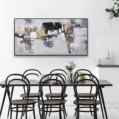 Abstract Wall Art Modern Abstract Artwork Canvas Prints Picture Black Gold Graffiti Modern Wall Artwork Bedroom Living Room Office Decoration Ready To Hang 24"x48" With Framed