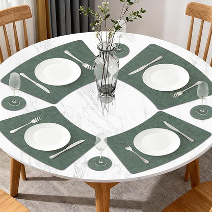 Round Table Placemats Set of 4, Wedge Shaped Faux Leather Table Mats, Heat Resistant Wipeable Washable Place Mats for Dining Table Dinner Kitchen Indoor Outdoor