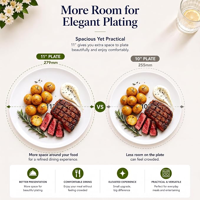 White Dinner Plates Set of 6, 11 Inch Ceramic Plates – White Porcelain Dinner - Image 4