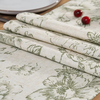 jinchan Green Floral Linen Table Runner 13 x 90 Inch Farmhouse | Rustic - Image 6