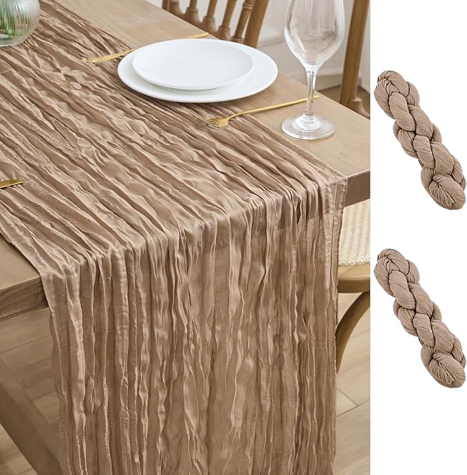 Asee'm 2pcs Nude Brown Cheesecloth Table Runner Summer Boho Rustic 10FT | Fall by Aseem