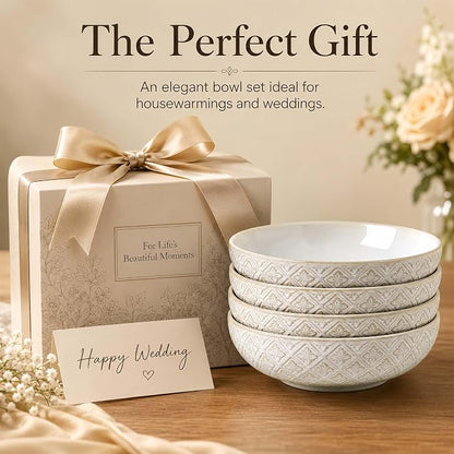 22 Oz Pasta Bowls Set of 4, Ceramic Soup Bowls, 8 inch Large Serving Bowl - Image 9