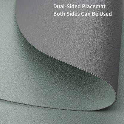 Myir JUN Round Placemats Set of 6 Faux Leather Place Mats and Coasters 15 inch Round Table Mats Dual Sided Non-Slip Stain Resistant Placemats (Gray & Sage Green, Set of 6)