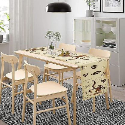 Coffee Theme Table Runner, Farmhouse Brown Coffee Time Cafe Cup Tea Bean Drinks - Image 3