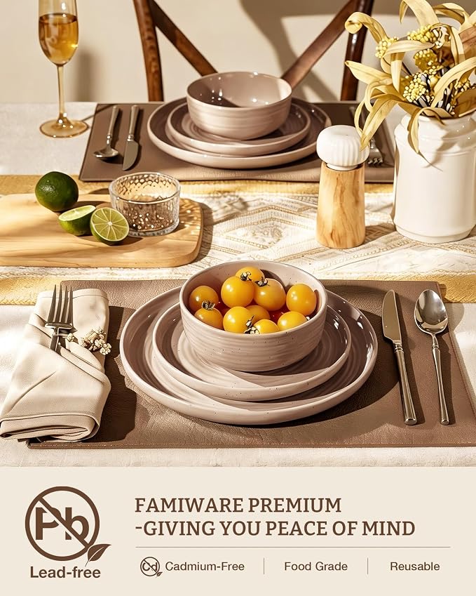 Stoneware Dinnerware Sets for 8, Plates and Bowls, Chip & Scratch Resistant - Image 3