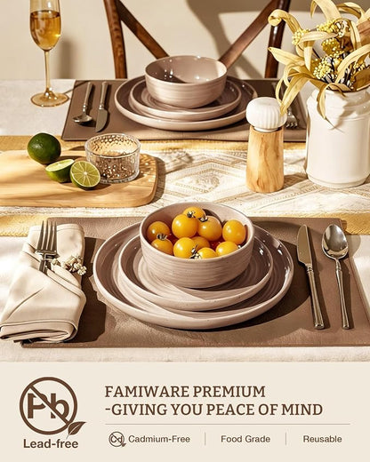 Stoneware Dinnerware Set with Pasta Bowls, Service - Image 3