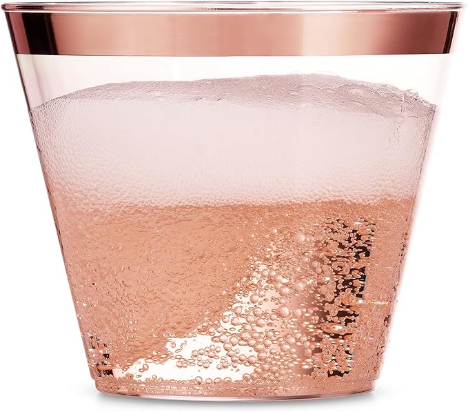 Munfix 100 9 Oz Clear Plastic Cups, Old Fashioned Tumblers, Fancy Disposable - Image 3