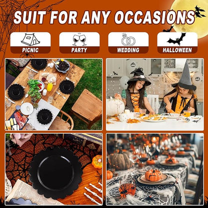 SUT 72 PCS Black Plastic Plates - 7.5 Inch Plates Disposable Heavy Duty，Plastic Plates for Party, Dessert & Celebrations