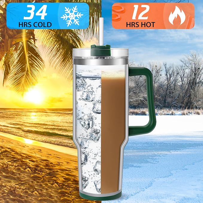 40 oz Tumbler with Handle | Stainless Steel Insulated Tumblers with Lids and - Image 3