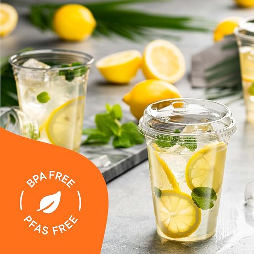 16 oz Clear Plastic Cups with Strawless Sip Lids - Image 4
