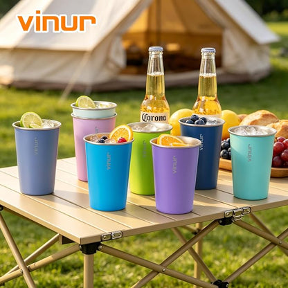 VINUR Stainless Steel Cups 16 oz Metal Drinking Glasses 8 Pcs | Stainless Steel - Image 2