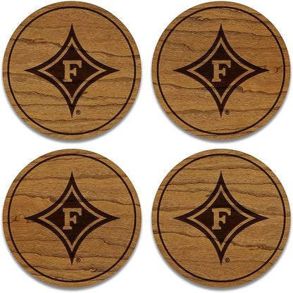 LazerEdge Furman University Wooden Coaster Set - Cherry Wood - Officially Licensed Product - 4-Pack