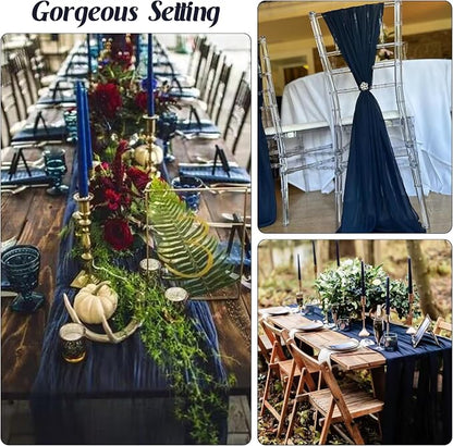 6 Pieces Navy Blue 10FT Cheesecloth Table Runner Boho Gauze Fabric Table Runner - Image 7