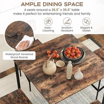 Giantex 5-Piece Dining Table Set W/Counter Height Table & 4 Bar Stools, Industrial Kitchen Dining Set W/Footrest & Backrest, Space-Saving Dinette Set for Pub, Dining Room, Restaurant (Mix Brown)