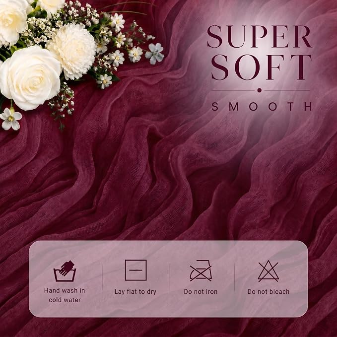 12 Pack Burgundy Cheesecloth Table Runner 17x108 Inch Boho Rustic Semi Sheer - Image 2