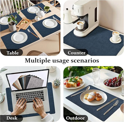 FROMHEART Faux Leather Placemats Set of 12–Waterproof,Heat/Oil Stain-Resistant PU Table Mat–Reversible,Non-Slip,Easy to Clean Place Mats for Kitchen,Dining,Indoor/Outdoor,(Dark Blue,11.8" x 17")